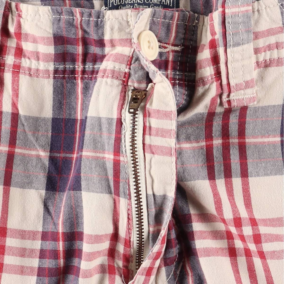 Vintage 90'S Ralph Lauren Polo Jeans Company Check Pattern Cargo Shorts, Men's Size 34 cotton red type Vintage Second Hand