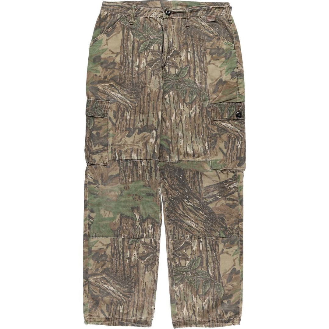 WALLO Camouflage Pattern Realtree Camo Double Knee Ripstop Cargo Pants, Made in USA, Men's Size Medium cotton Khaki type Vintage Second Hand
