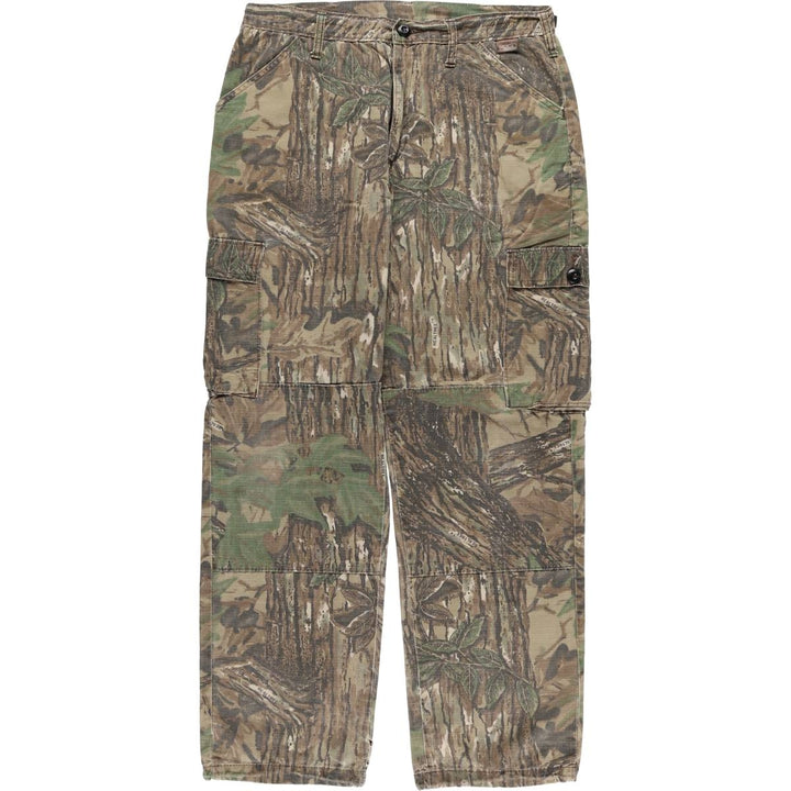 WALLO Camouflage Pattern Realtree Camo Double Knee Ripstop Cargo Pants, Made in USA, Men's Size Medium cotton Khaki type Vintage Second Hand