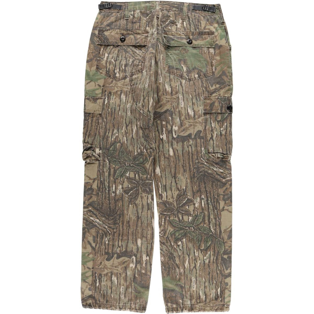 WALLO Camouflage Pattern Realtree Camo Double Knee Ripstop Cargo Pants, Made in USA, Men's Size Medium cotton Khaki type Vintage Second Hand