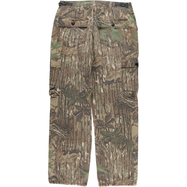 WALLO Camouflage Pattern Realtree Camo Double Knee Ripstop Cargo Pants, Made in USA, Men's Size Medium cotton Khaki type Vintage Second Hand