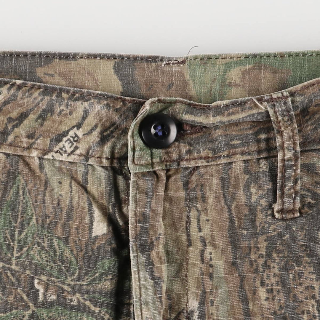 WALLO Camouflage Pattern Realtree Camo Double Knee Ripstop Cargo Pants, Made in USA, Men's Size Medium cotton Khaki type Vintage Second Hand