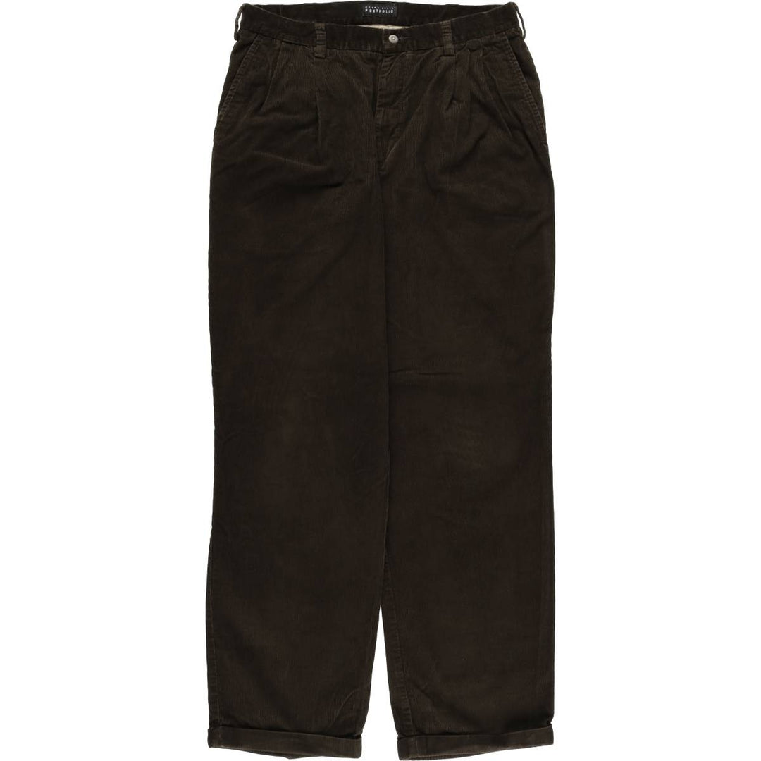 Perry Ellis PERRY ELLIS PORTFOLIO Two-pleat Corduroy Pants Men's Size W34 cotton brown type Vintage Second Hand