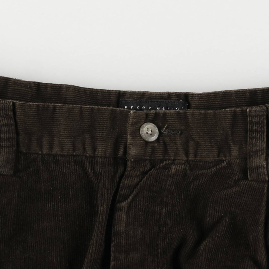 Perry Ellis PERRY ELLIS PORTFOLIO Two-pleat Corduroy Pants Men's Size W34 cotton brown type Vintage Second Hand