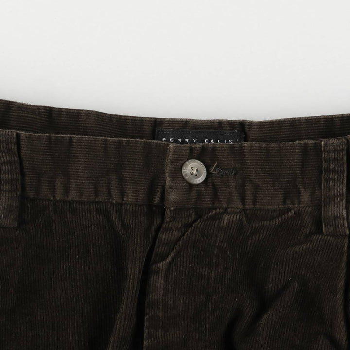 Perry Ellis PERRY ELLIS PORTFOLIO Two-pleat Corduroy Pants Men's Size W34 cotton brown type Vintage Second Hand