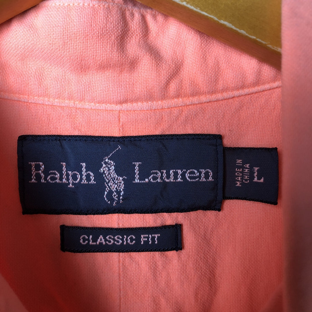 Ralph Lauren Classic Fit short sleeve button down shirt, men's size L cotton orange type Vintage Second Hand