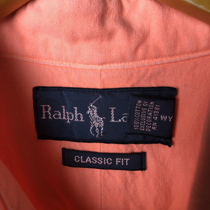 Ralph Lauren Classic Fit short sleeve button down shirt, men's size L cotton orange type Vintage Second Hand