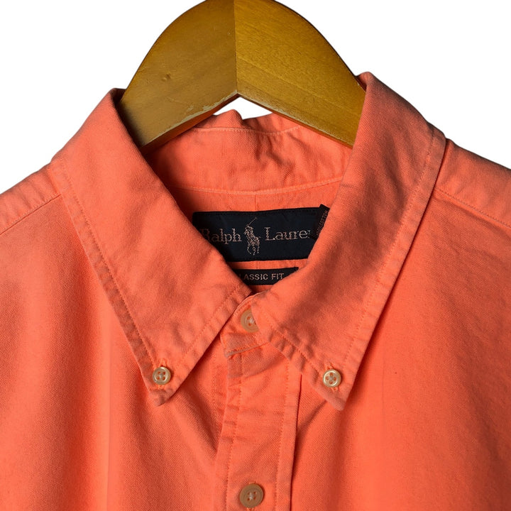 Ralph Lauren Classic Fit short sleeve button down shirt, men's size L cotton orange type Vintage Second Hand