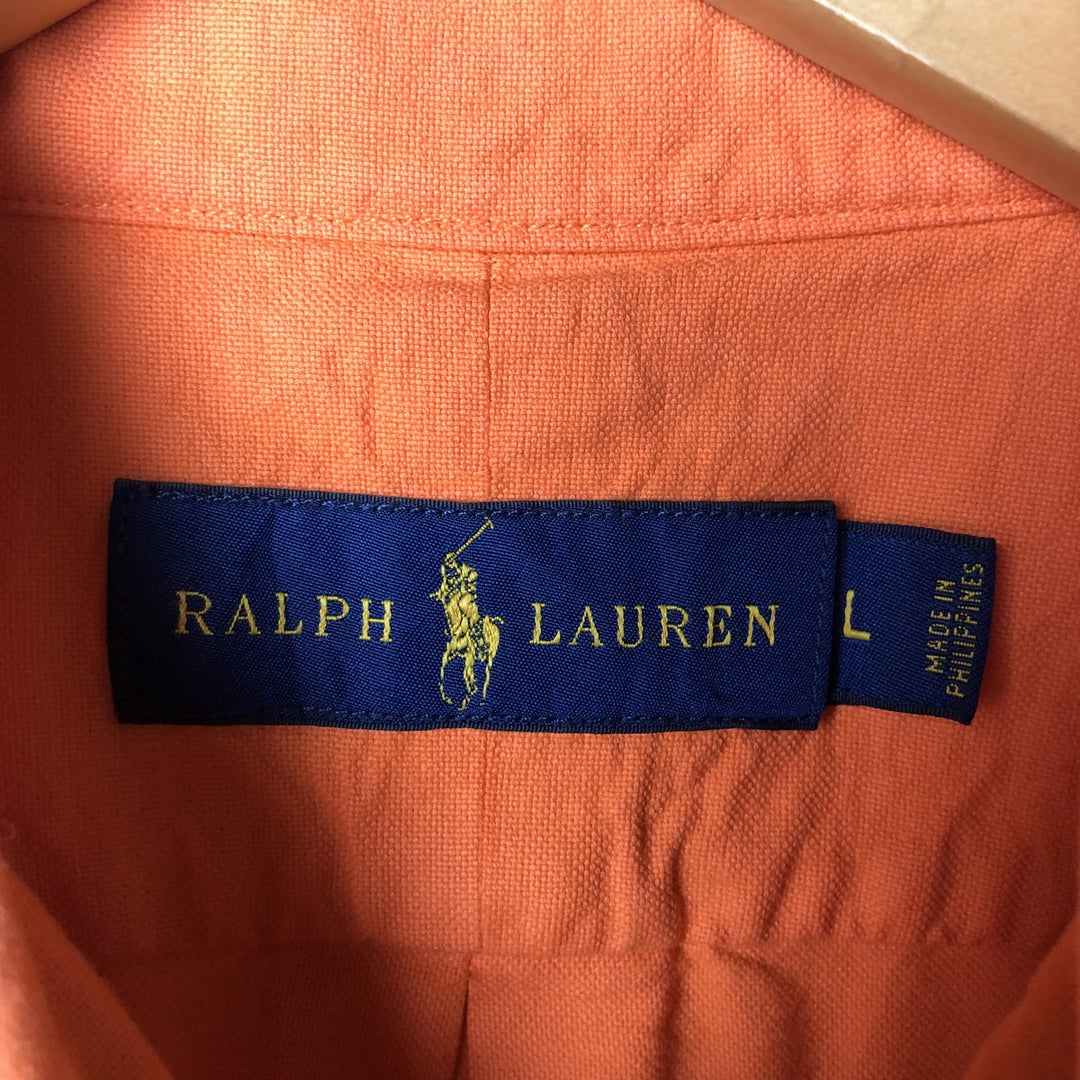 Ralph Lauren short sleeve button down shirt, men's size L cotton orange type Vintage Second Hand