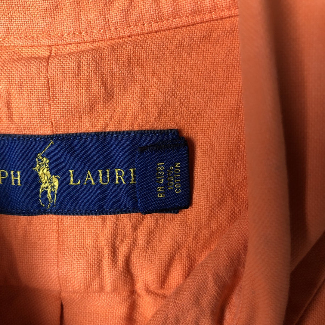 Ralph Lauren short sleeve button down shirt, men's size L cotton orange type Vintage Second Hand