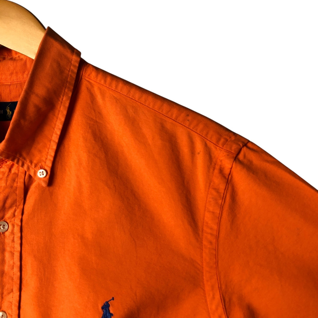 Ralph Lauren short sleeve button down shirt, men's size L cotton orange type Vintage Second Hand