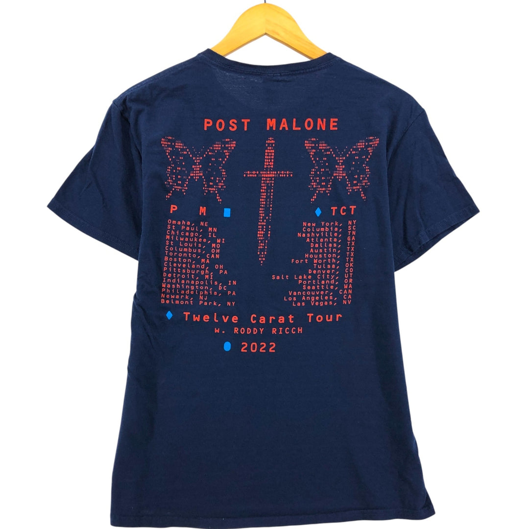 Fruit of the Loom Post Malone Rap T-Shirt, Men's Size Medium cotton navy blue type Vintage Second Hand