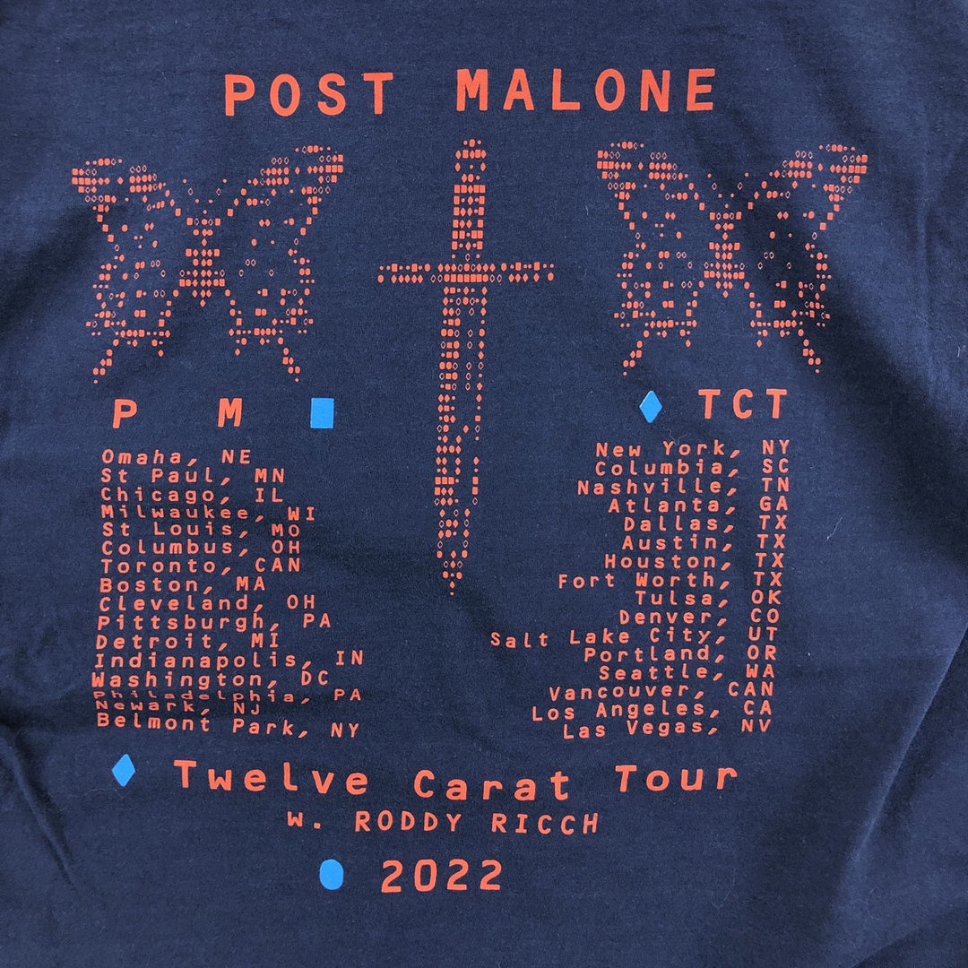 Fruit of the Loom Post Malone Rap T-Shirt, Men's Size Medium cotton navy blue type Vintage Second Hand