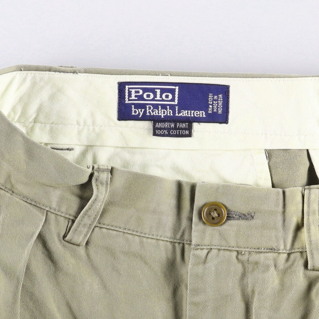 Ralph Lauren POLO by Ralph Lauren ANDREW PANT Two-pleat chino pants for men, equivalent to W33 cotton Khaki type sage green Vintage Second Hand