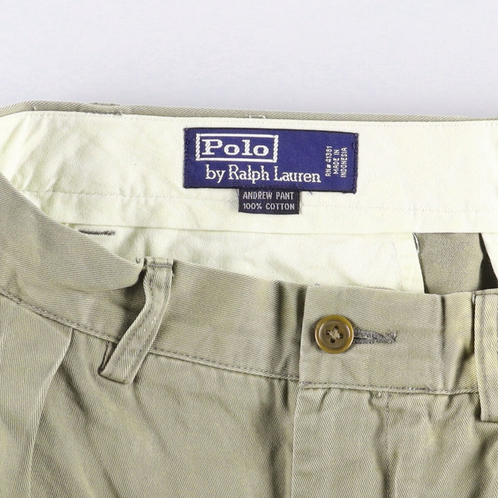 Ralph Lauren POLO by Ralph Lauren ANDREW PANT Two-pleat chino pants for men, equivalent to W33 cotton Khaki type sage green Vintage Second Hand