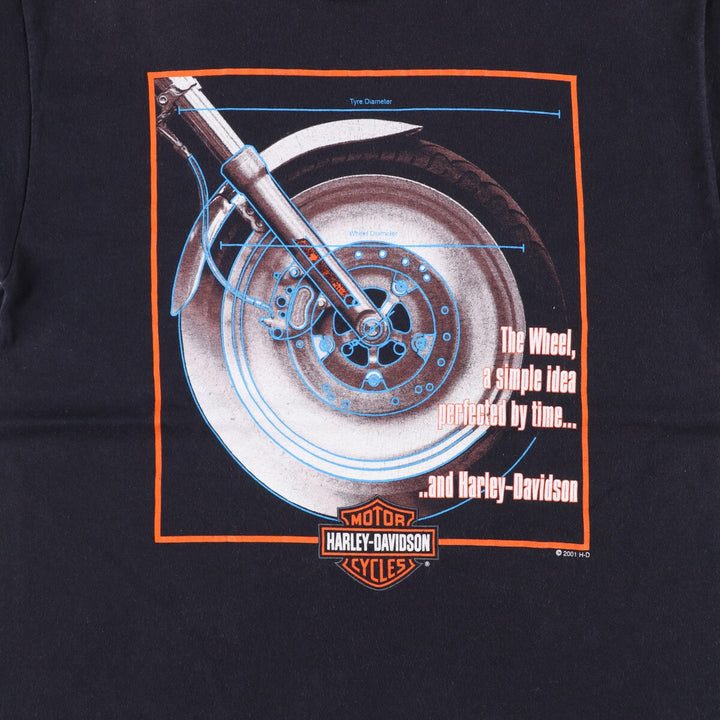 00'S Harley-Davidson Motorcycle Bike T-shirt Made in USA Men's M size cotton black type Vintage Second Hand
