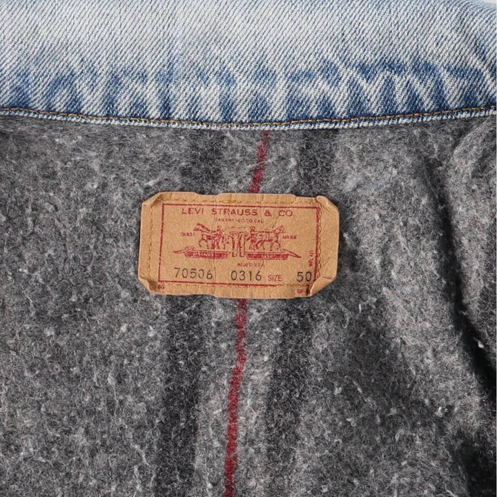 90'S Levi's 70506-0316 denim jacket, denim jacket, made in USA, men's size L, vintage cotton blue type Vintage Second Hand