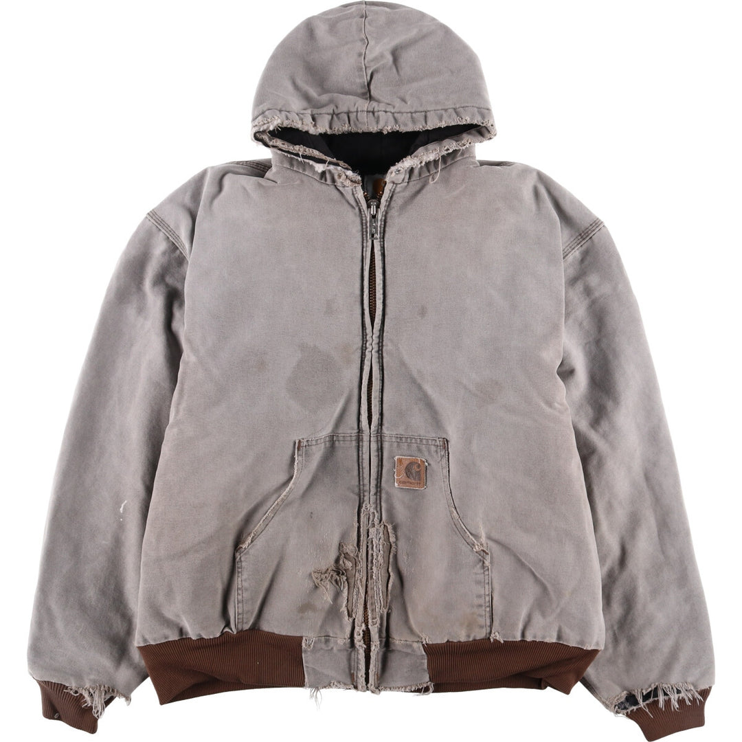90'S Carhartt Active Jacket, Padded Duck Full-Zip Hoodie, Made in USA, Men's XL, Vintage unclear gray type Vintage Second Hand