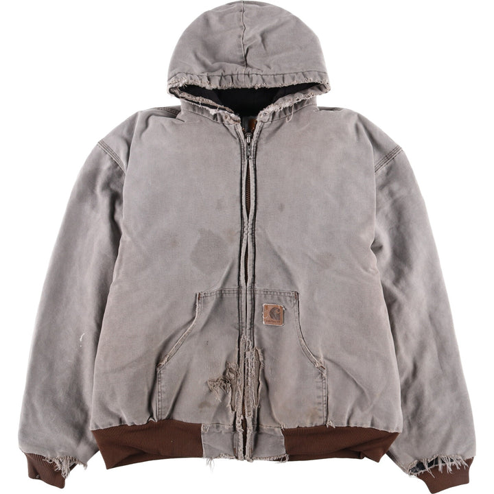 90'S Carhartt Active Jacket, Padded Duck Full-Zip Hoodie, Made in USA, Men's XL, Vintage unclear gray type Vintage Second Hand