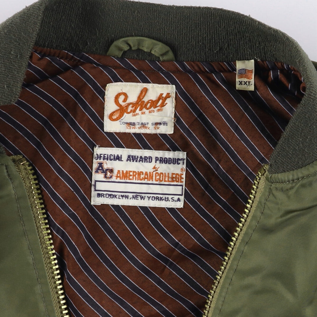Vintage Schott American College padded military flight jacket, men's size XXL. Nylon Khaki type Vintage Second Hand
