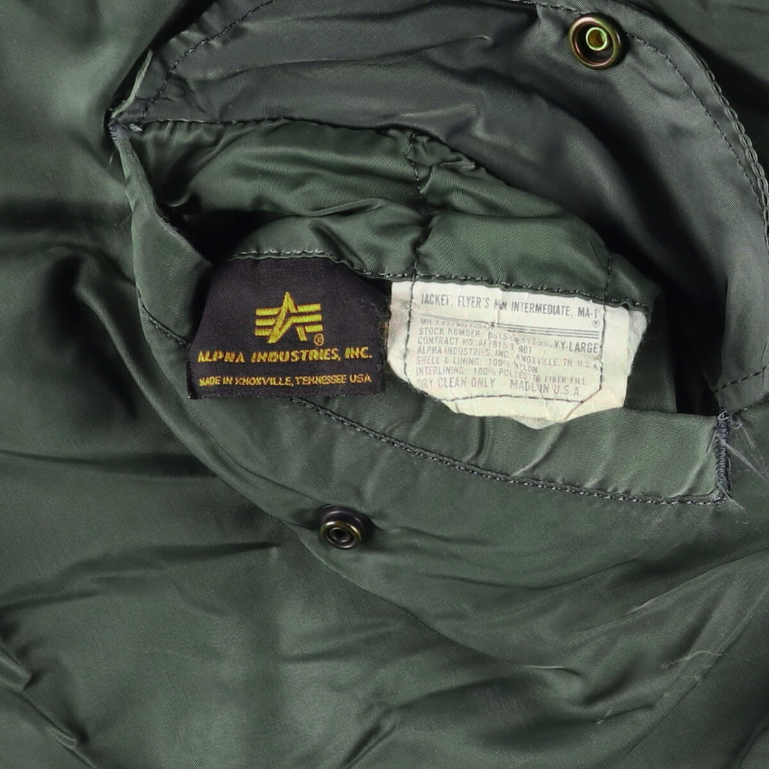 90'S civilian Alpha MA-1 style padded military flight jacket, made in the USA, men's size XXL, vintage Nylon Khaki type Vintage Second Hand