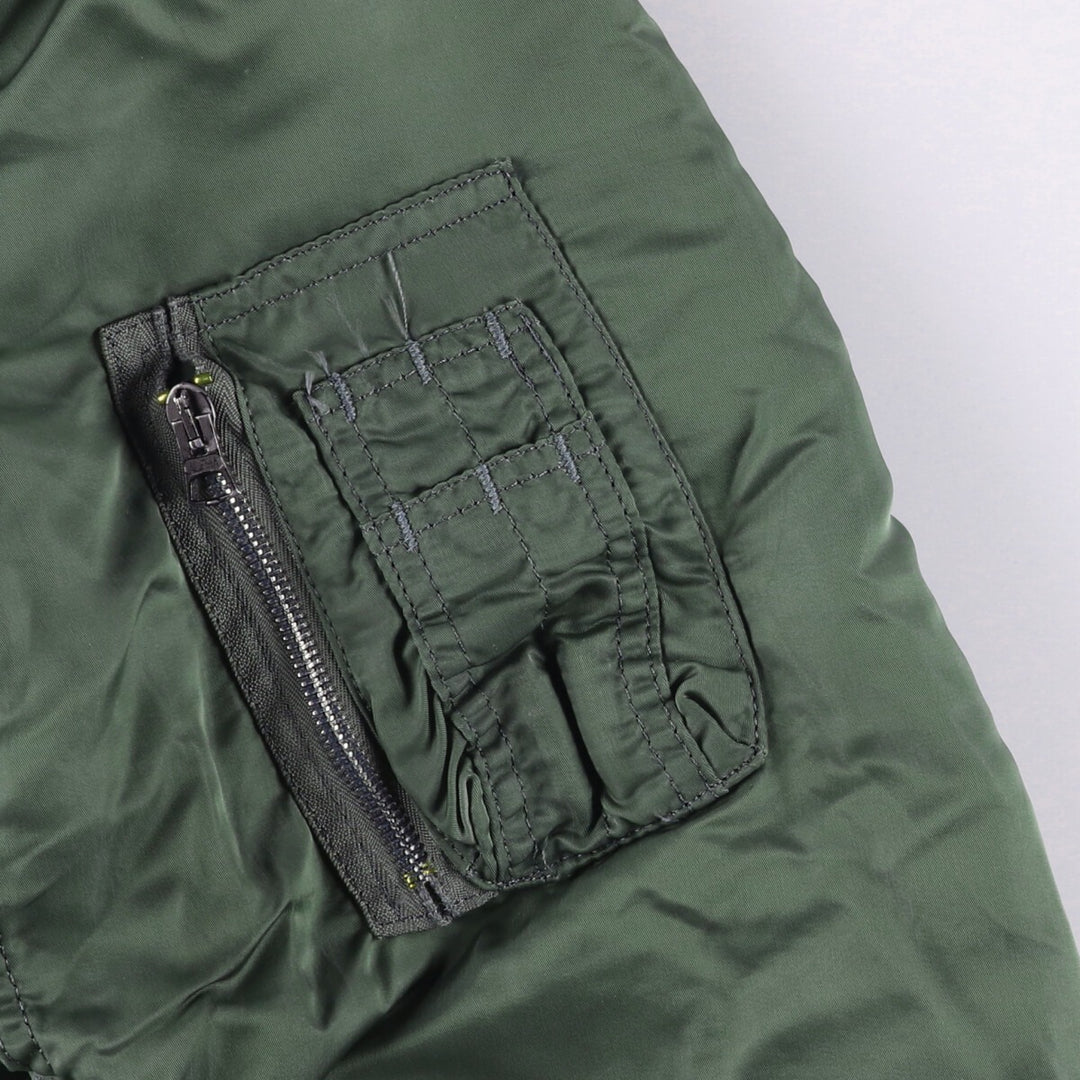 90'S civilian Alpha MA-1 style padded military flight jacket, made in the USA, men's size XXL, vintage Nylon Khaki type Vintage Second Hand