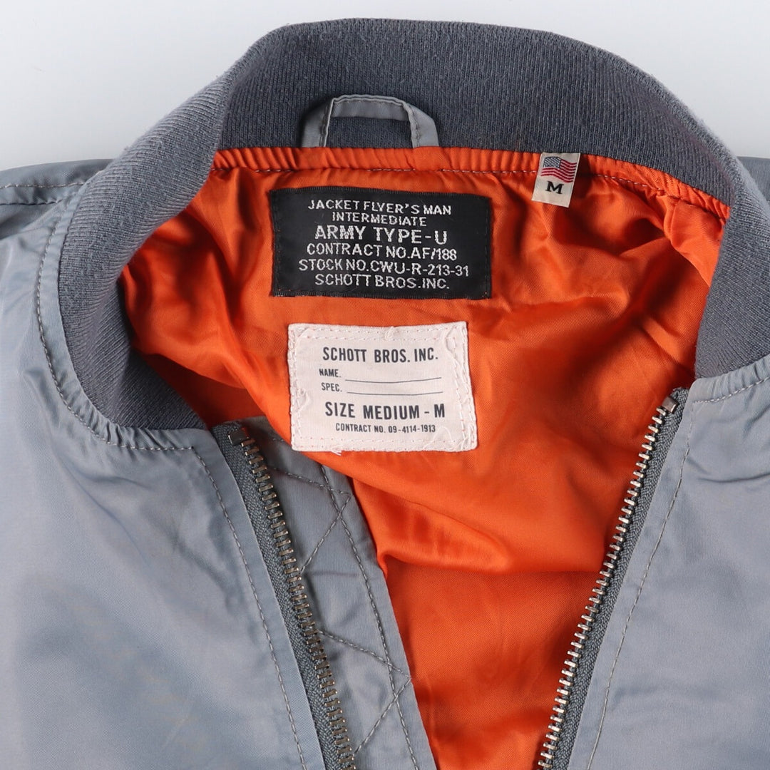 Civilian Schott MA-1 Military Flight Jacket, Men's Size Medium Nylon gray type Vintage Second Hand