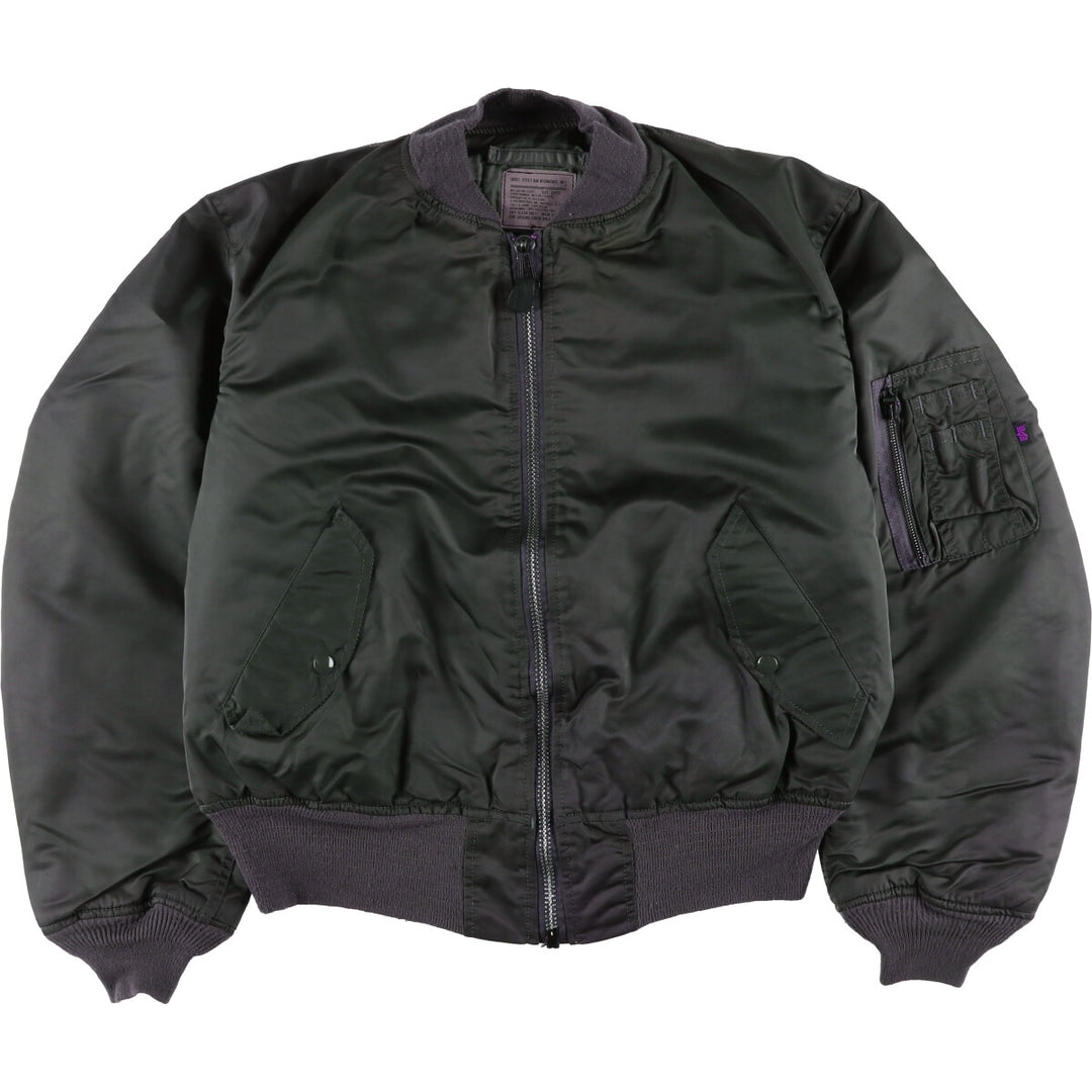 90'S civilian Alpha MA-1 style padded military flight jacket, made in the USA, men's size L, vintage Nylon Khaki type Vintage Second Hand