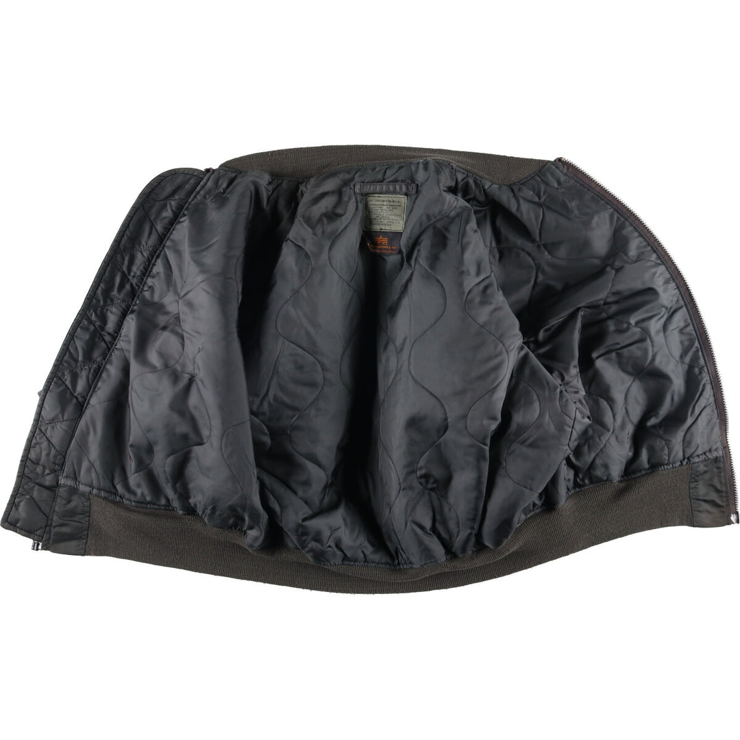 90'S civilian Alpha MA-1 style padded military flight jacket, made in the USA, men's size L, vintage Nylon Khaki type Vintage Second Hand