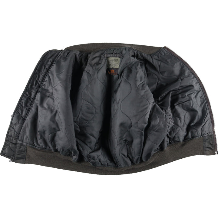 90'S civilian Alpha MA-1 style padded military flight jacket, made in the USA, men's size L, vintage Nylon Khaki type Vintage Second Hand