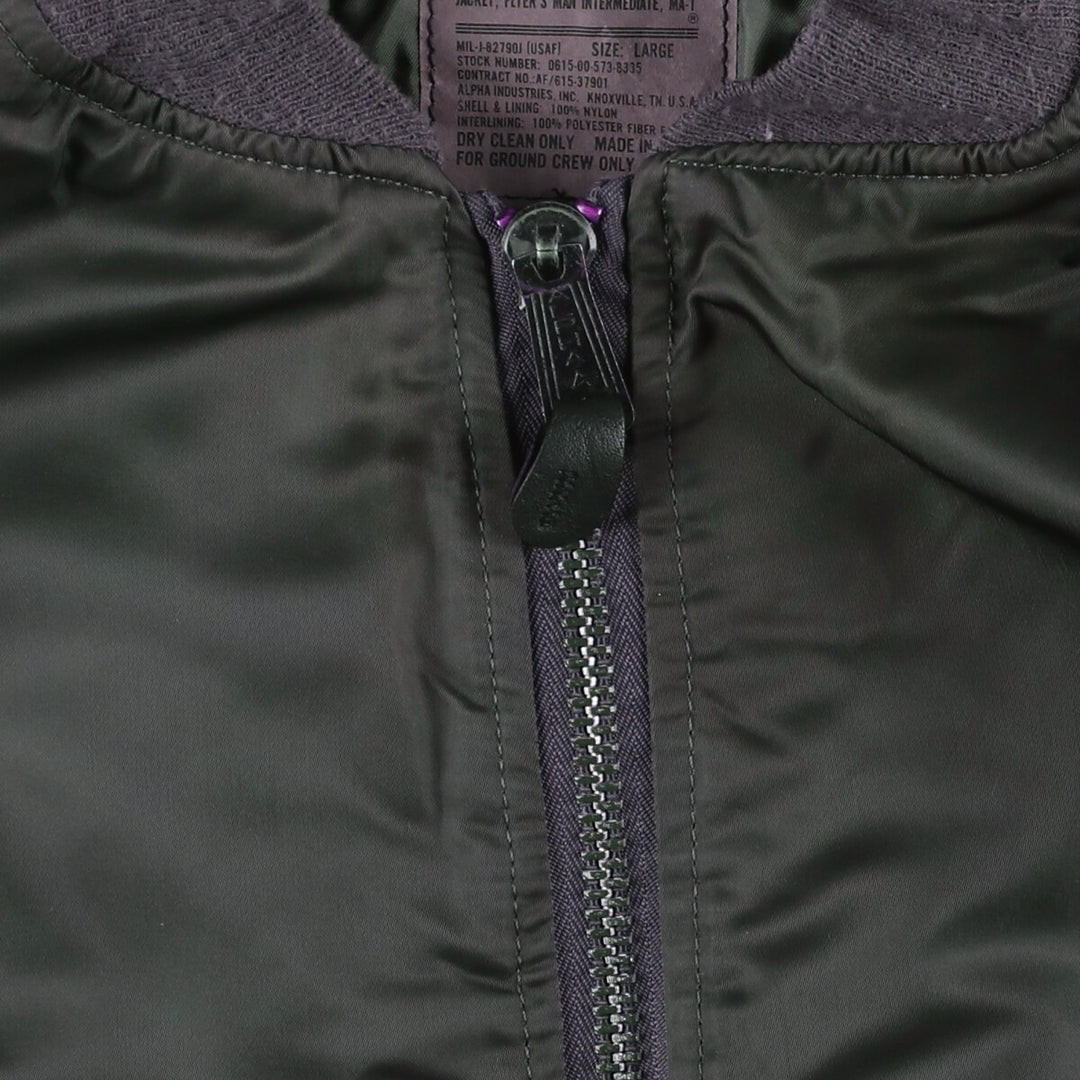 90'S civilian Alpha MA-1 style padded military flight jacket, made in the USA, men's size L, vintage Nylon Khaki type Vintage Second Hand