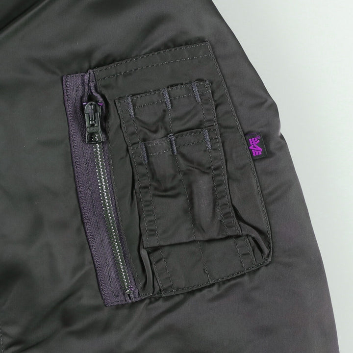 90'S civilian Alpha MA-1 style padded military flight jacket, made in the USA, men's size L, vintage Nylon Khaki type Vintage Second Hand