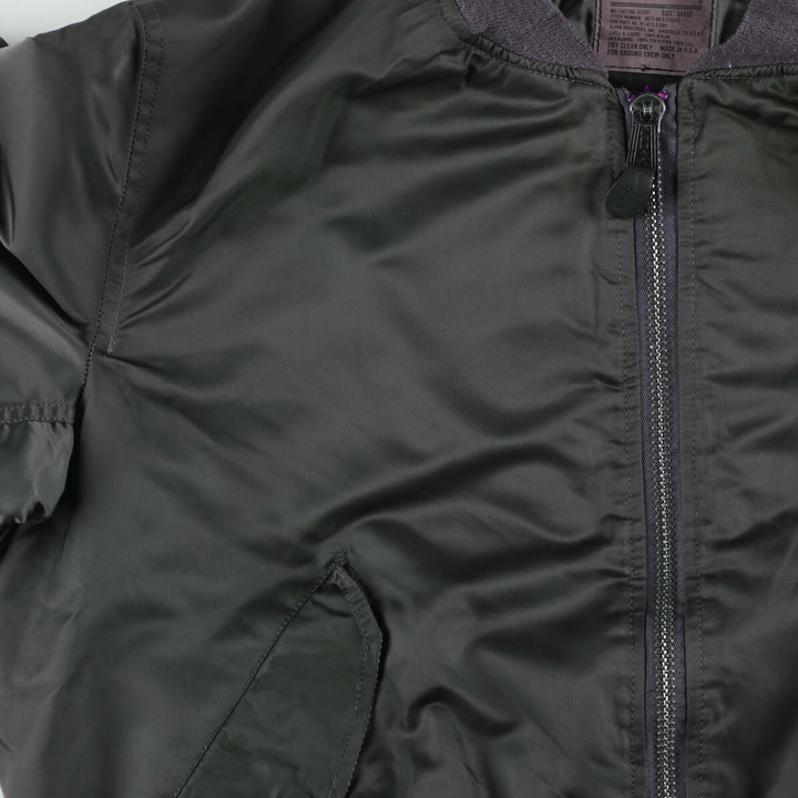 90'S civilian Alpha MA-1 style padded military flight jacket, made in the USA, men's size L, vintage Nylon Khaki type Vintage Second Hand