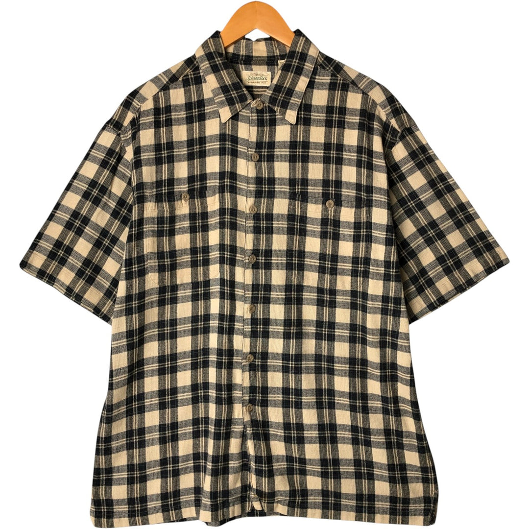 90'S St. John's Bay Short Sleeve Cotton Check Shirt, Boxy, Men's Size L, Vintage cotton navy blue type Vintage Second Hand