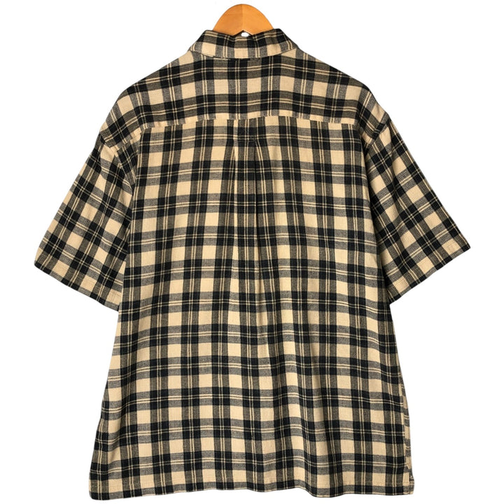 90'S St. John's Bay Short Sleeve Cotton Check Shirt, Boxy, Men's Size L, Vintage cotton navy blue type Vintage Second Hand