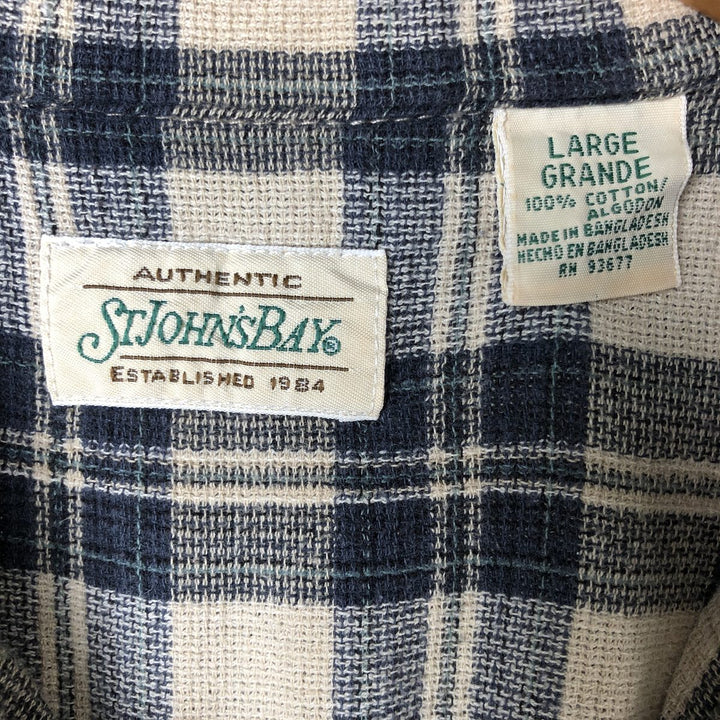 90'S St. John's Bay Short Sleeve Cotton Check Shirt, Boxy, Men's Size L, Vintage cotton navy blue type Vintage Second Hand