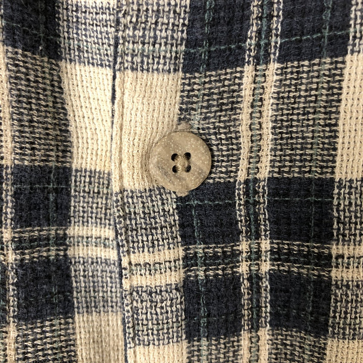 90'S St. John's Bay Short Sleeve Cotton Check Shirt, Boxy, Men's Size L, Vintage cotton navy blue type Vintage Second Hand