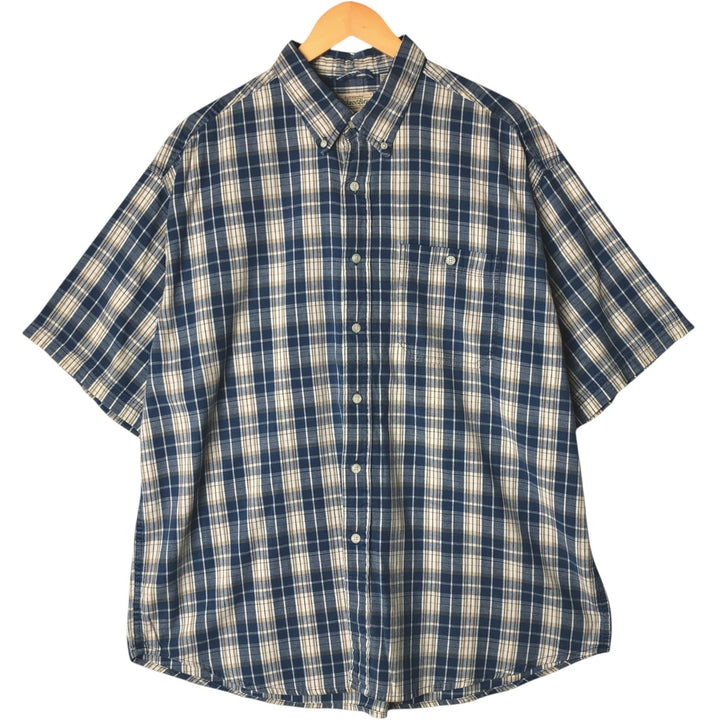 90'S St. John's Bay Vintage Short Sleeve Button-Down Check Shirt, Men's XL cotton blue type Vintage Second Hand