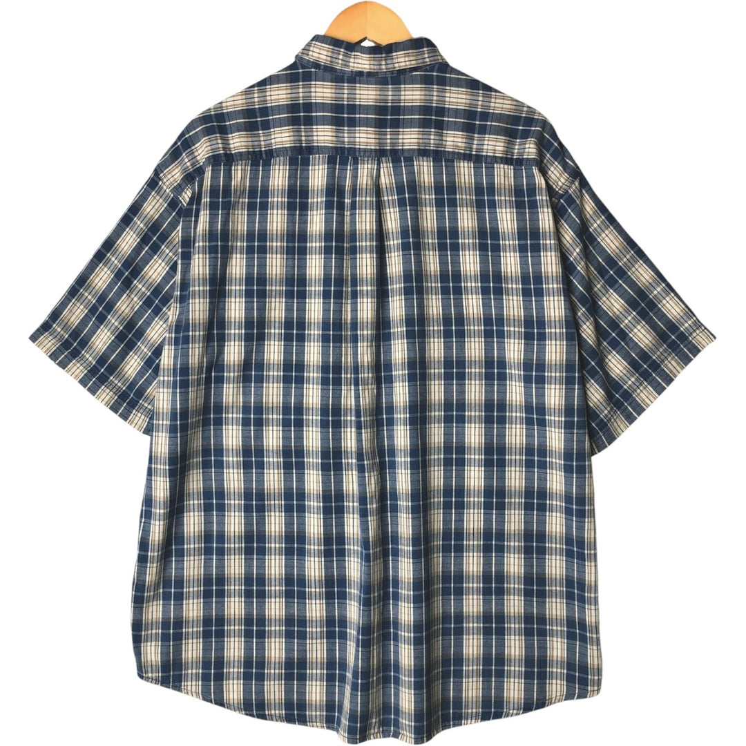 90'S St. John's Bay Vintage Short Sleeve Button-Down Check Shirt, Men's XL cotton blue type Vintage Second Hand
