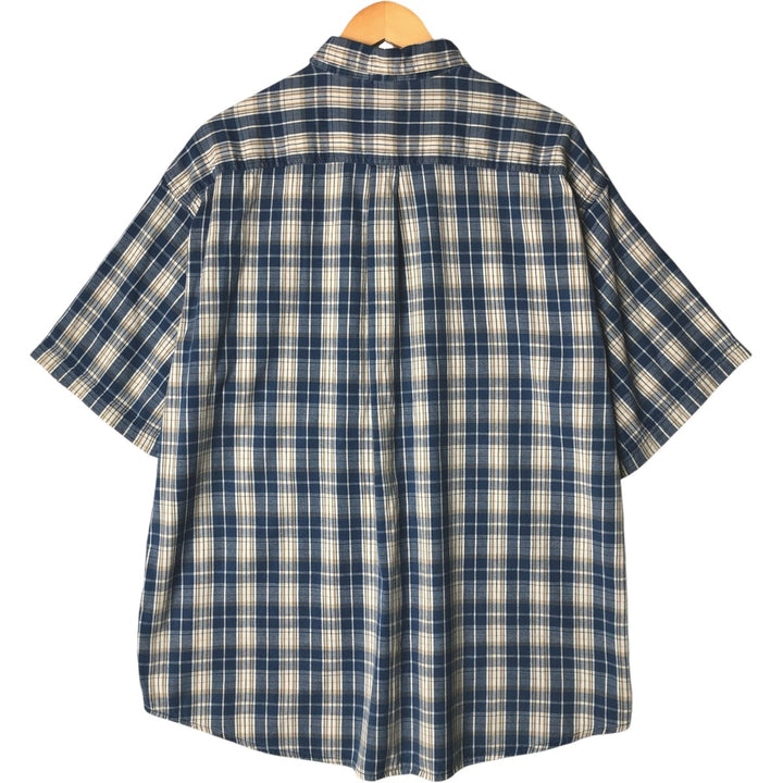 90'S St. John's Bay Vintage Short Sleeve Button-Down Check Shirt, Men's XL cotton blue type Vintage Second Hand