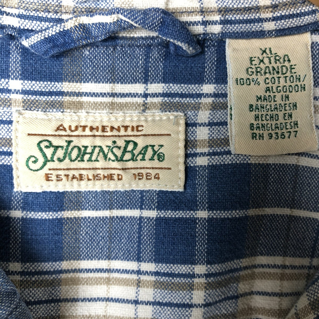 90'S St. John's Bay Vintage Short Sleeve Button-Down Check Shirt, Men's XL cotton blue type Vintage Second Hand