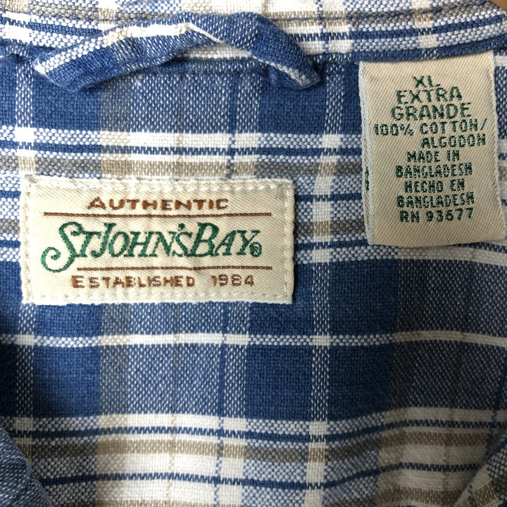 90'S St. John's Bay Vintage Short Sleeve Button-Down Check Shirt, Men's XL cotton blue type Vintage Second Hand
