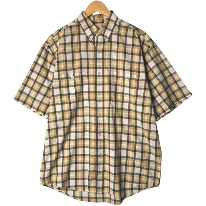 Eddie Bauer short sleeve button down check shirt, men's size M cotton Beige type Vintage Second Hand