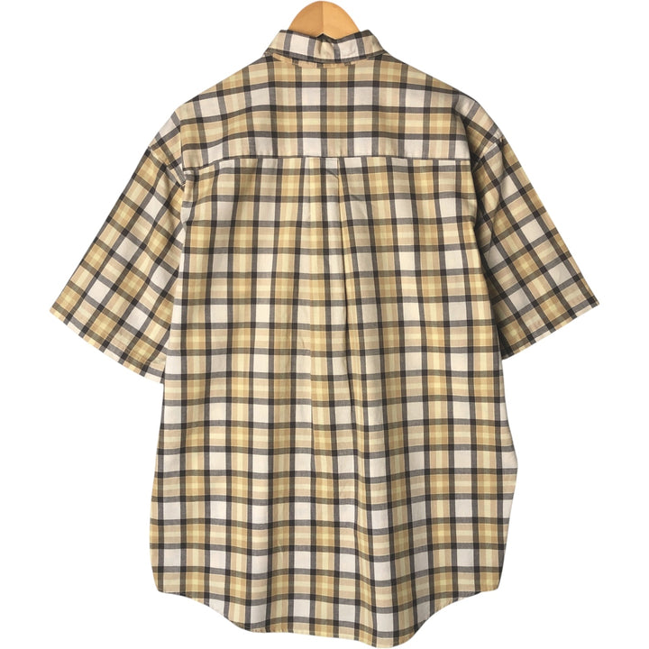 Eddie Bauer short sleeve button down check shirt, men's size M cotton Beige type Vintage Second Hand