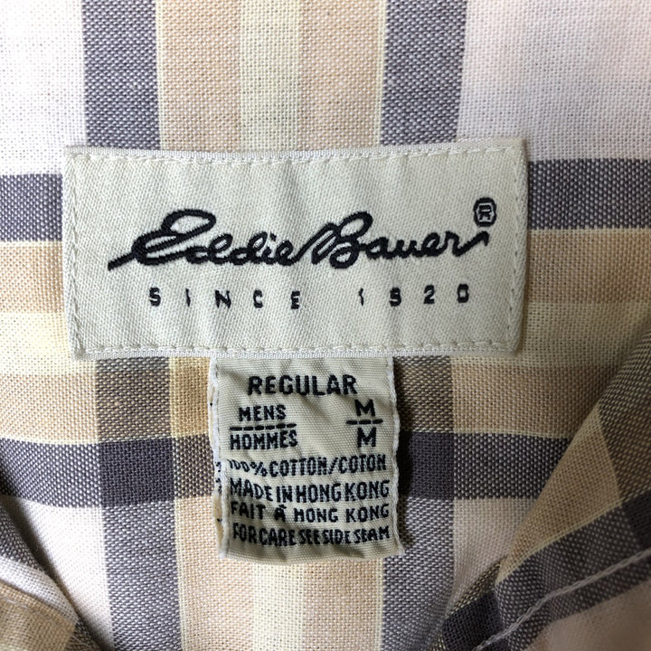 Eddie Bauer short sleeve button down check shirt, men's size M cotton Beige type Vintage Second Hand