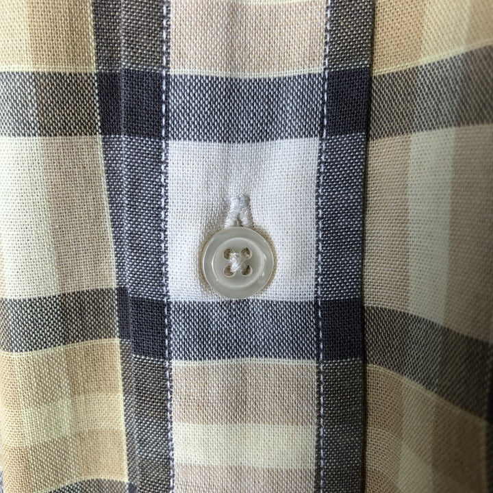 Eddie Bauer short sleeve button down check shirt, men's size M cotton Beige type Vintage Second Hand