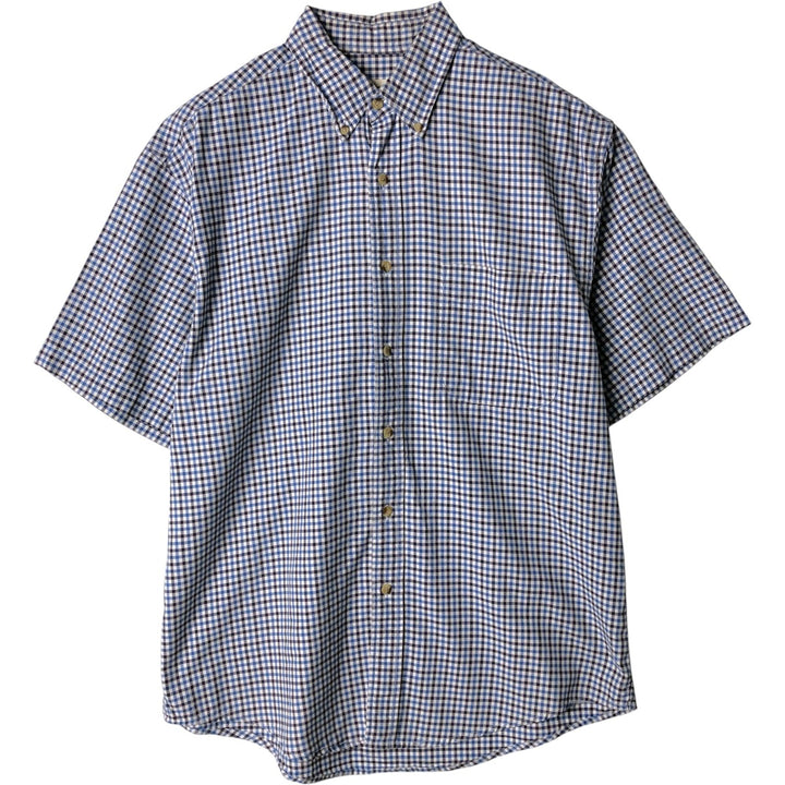00'S Eddie Bauer short sleeve button down check shirt, men's size M cotton white type Vintage Second Hand