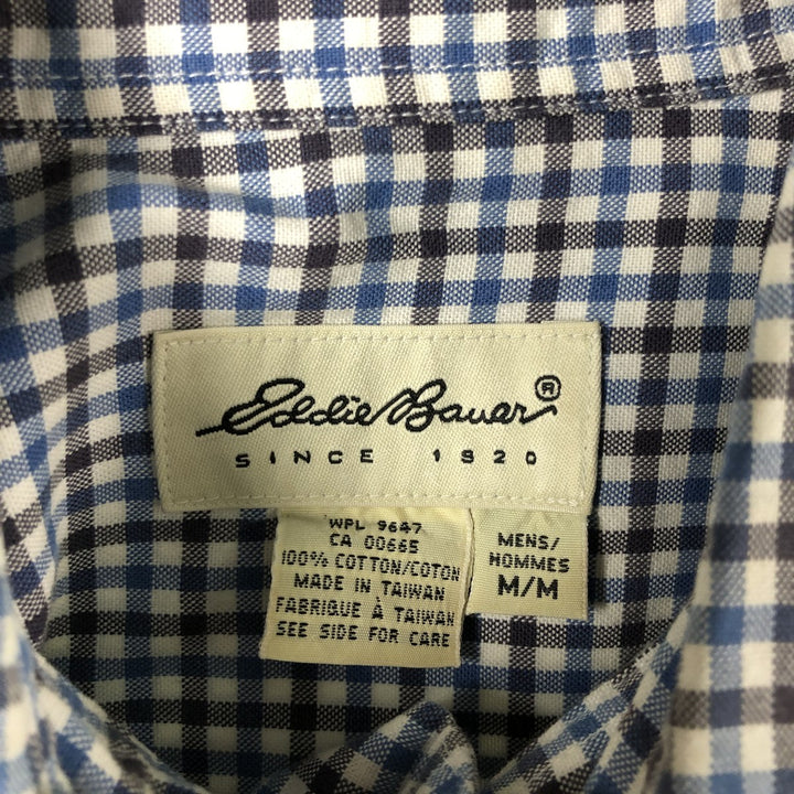 00'S Eddie Bauer short sleeve button down check shirt, men's size M cotton white type Vintage Second Hand