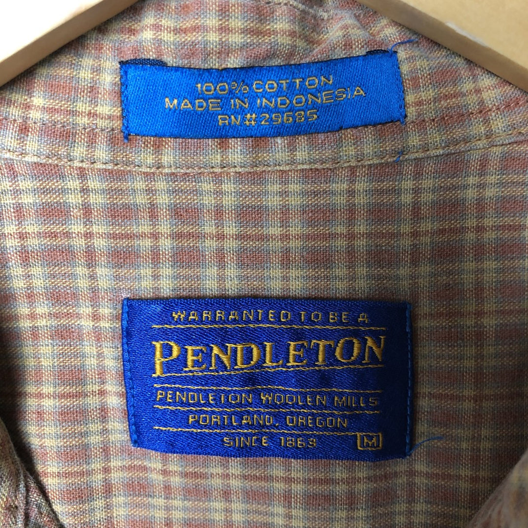 Pendleton PENDLETON Short Sleeve Cotton Check Shirt, Men's Size Medium cotton brown type Vintage Second Hand