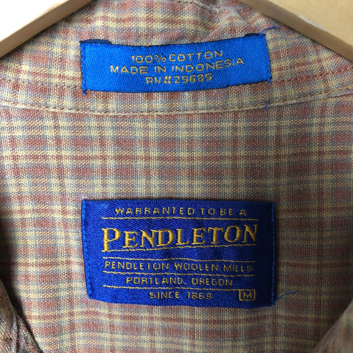 Pendleton PENDLETON Short Sleeve Cotton Check Shirt, Men's Size Medium cotton brown type Vintage Second Hand